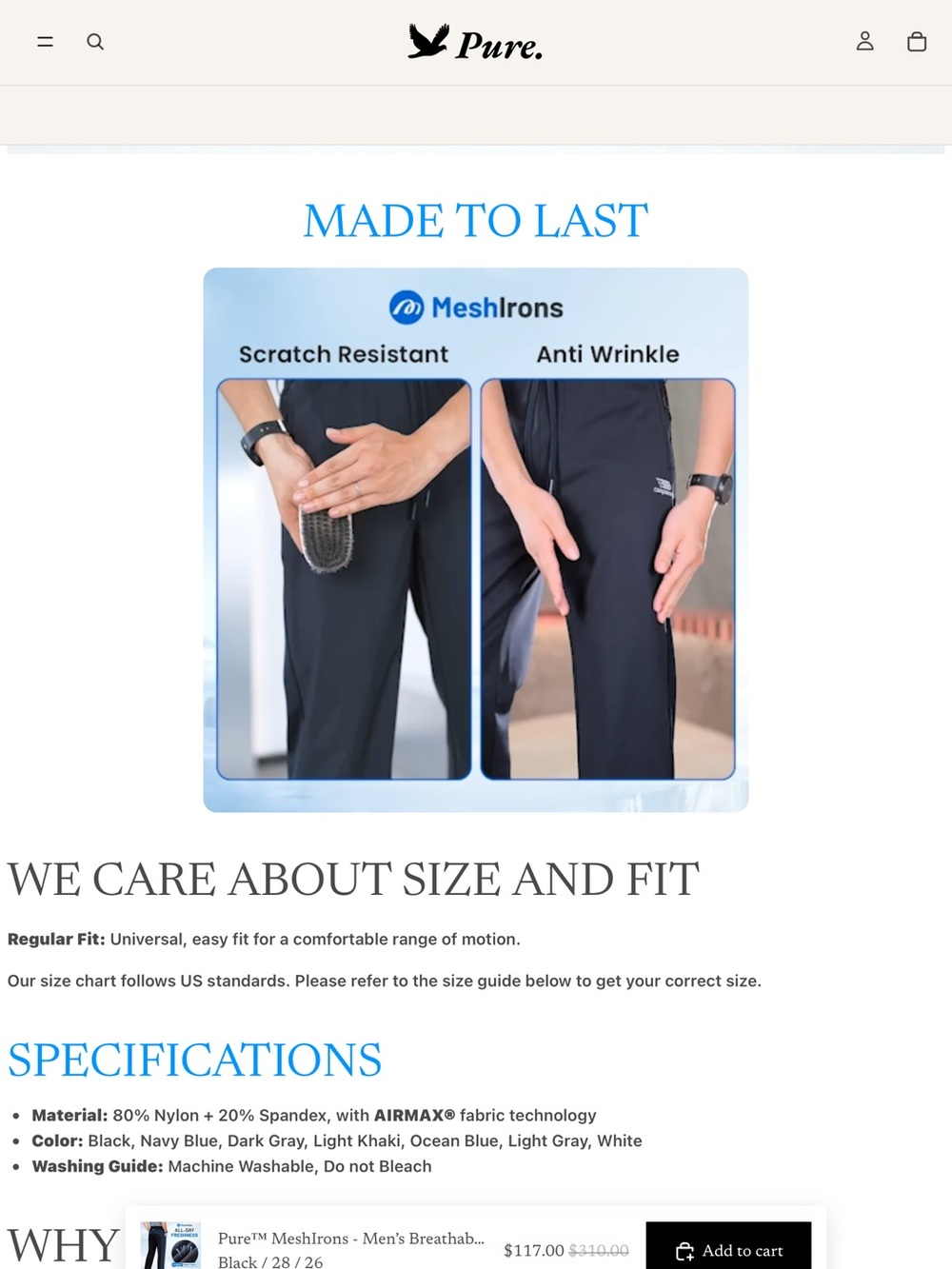Pur Men's Black Pants - Athletic Stretch men’s pants